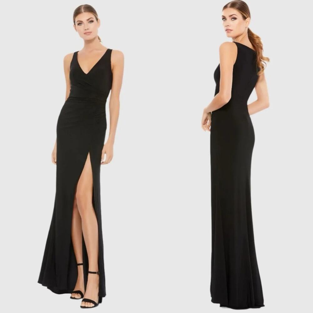 Ieena Mac Duggal 25846 Faux Wrap Sleeveless V Neck Gown - Black - 14 - NWT